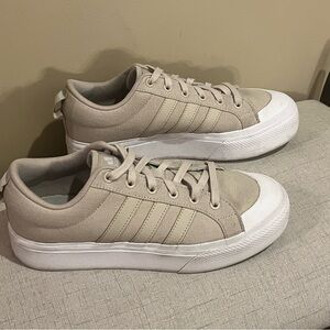Adidas Beige Skater Sneakers with Platform White Toe, size 9.5